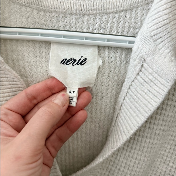 Aerie Light Grey Waffle Collared Sweater - Picture 2 of 4